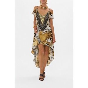 Shahida Parides Tiger Print viscose Silk Crystal Embellished High Low Dress